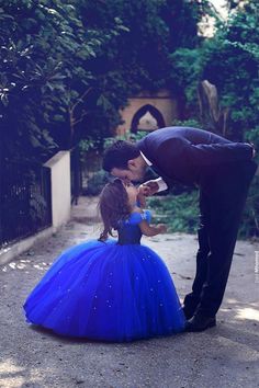 Father Daughter Photos, Blue Flower Girl, Father And Daughter, Father Daughter, Blue Flower, Girl Dresses, Blue Dress, Ball Gown, Royal Blue