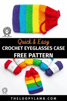 crochet eyeglasses case with text overlay that says quick and easy crochet eyeglass case free pattern