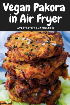 vegan pakora in air fryer with text overlay