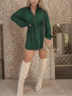 Olivia Mark - Chic Long-Sleeve Shirt Dress Dress Elegant Long, Waist Circumference, Long Sleeve Shirt Dress, Long Sleeve Bodysuit, Olivia Mark, Xl Dress, V Neck Tops, Workout Tops, Elegant Dresses