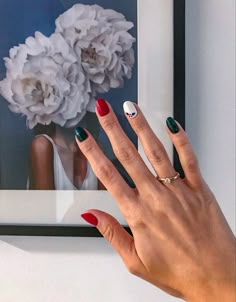 White Red Green Nails, Merry Christmas Nails 2022, Red Green White Nails Christmas, Red White And Green Nails Christmas, Red And Green Nails Short, Red White Green Christmas Nails, Christmas Nails Simple Green And Red, Green And Red Nails Ideas, Christmas Nails 2023 Red And Green