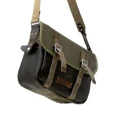 Olive Canvas Leather Messenger Bag,  Crossbody Bag, Classic Messenger is made from a recycled leather jacket and  a German military seabag. This is an all original upcycled messenger bag,  Messenger Bag, emulates a model of an  US-army bag from 1943. Inside there are 2 useful slip-pockets with a  olive waterproof Hi-Tech lining fabric. Outside there are one pocket at the backside and  a small pocket on the right side for i-phone, etc. Model anton-2082 * Outside: leather jacket, recycled german n Messenger Bag Aesthetic, Army Bag, Vintage Messenger Bag, German Military, Sea Bags, Pokémon Stuff, Small Messenger Bag, Bags Aesthetic, I Phone