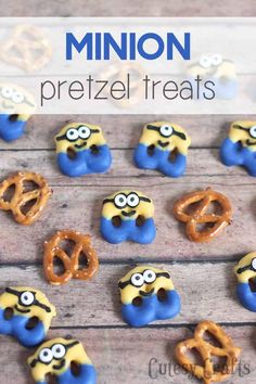 minion pretzel treats with pretzels in the middle