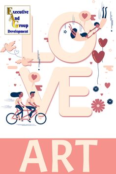 a poster with the words love and two people riding on bikes in front of it