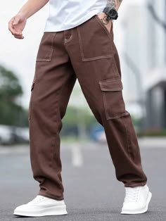 Brown Baggy Pants Outfit Men, Baggy Jeans Outfit Men Mens Fashion, Baggy Pants Outfit Men, Baggy Brown Jeans, Baggy Jeans Outfit Men, Brown Cargo Pants Outfit, Brown Jeans Outfit, Cargo Joggers Mens