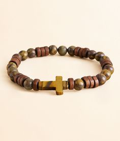 BKE Beaded Cross Bracelet - Brown , Men's Brown Stretch bracelet One size fits most. Apparel & Accessories Adjustable Brown Wristband With 8mm Beads, Casual Adjustable Rosary Bracelet With 8mm Beads, Adjustable Wooden Beaded Bracelet, Cross Bracelet For Men, Crystal Diy, Beaded Cross, Diy Crystals, Cross Bracelet, Bracelet For Men