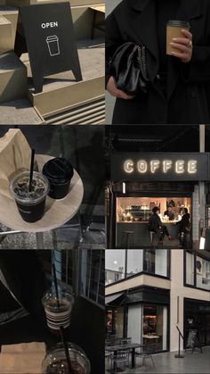 a collage of photos with coffee and people