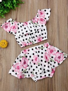 Clothes Flower, Dress Shorts Outfit, Polka Dots Outfit, Girl Sleeves, Girls Summer Outfits, Baby Outfits Newborn