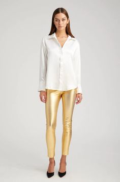 Ankle Legging Gold – SPRWMN Elegant Office Leggings For Fall, Elegant Fall Leggings, Elegant Fitted Leggings For Office, Elegant Office Leggings, Elegant Fitted Leggings For Fall, Elegant Fitted Office Leggings, Classic Fitted Leather Pants For Office, Elegant Spring Leggings, Leather Tube Top