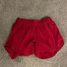 (Size 4, Tall/Long), In Great Condition, No Flaws/Like Brand New Red Stretch Athletic Shorts For Running, Red Short Bottoms For Yoga, Red Go-dry Workout Bottoms, Red Athletic Shorts For Workout, Red Short Running Bottoms, Red Stretch Running Shorts, Red Athletic Shorts For Yoga, Red Go-dry Athletic Shorts For Gym, Red Athleisure Running Shorts