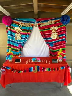 the table is decorated with colorful decorations