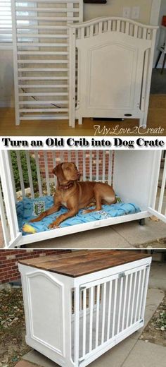 a dog bed made out of an old crib is the perfect place to sleep