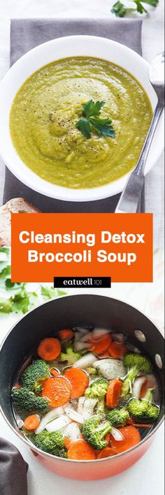 broccoli soup with carrots and celery in a bowl