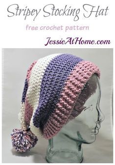 a crocheted hat with pom - pom on top and text that reads,