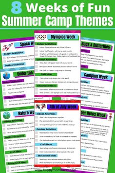 the 8 weeks of fun summer camp themes