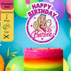 Pink Barbie Cake Topper - Cute Barbie Cake Topper Instant Download Barbie Birthday Cake Ideas, Pink Barbie Cake, Barbie Cake Topper, Barbie Cake Designs, Topper Barbie, Printable Cake Topper, Barbie Rosa, Barbie Birthday Cake, Cute Barbie