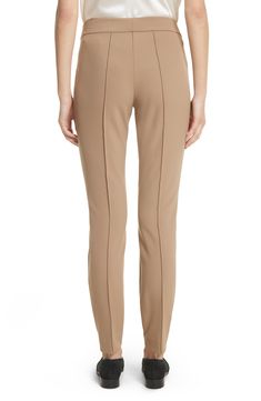 Pintucked front-and-back center seams highlight the sleek lines of slim-fit pants crafted in a substantial matte jersey. Style Name:Lafayette 148 New York Gramercy Acclaimed Stretch Pants. Style Number: 1193431. Classic Fitted Pants With Seam Detailing, Fitted Pants With Seam Detailing And Straight Hem, Fitted Straight Pants With Seam Detailing, Casual Heels, Slim Fit Pants, Stretch Pants, Designer Outfits Woman, Workout Pants, Khaki Pants