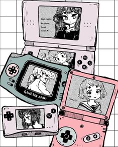 Video Game Anime Aesthetic, Anime Video Game Art, Pink Video Game Aesthetic, Cute Nintendo Art, Gameboy Advance Aesthetic, Game Wallpaper Aesthetic, Pastel Video Game Aesthetic, Retro Video Games Aesthetic, Cute Gaming Aesthetic