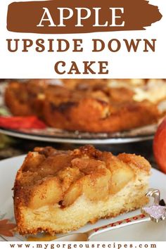 A slice of apple upside down cake on a plate. Apple Sponge Cake, Apple Upside Down Cake, Upside Down Apple Cake, Mini Caramel Apples, Easy Pumpkin Pie, Apple Cake Recipes, Homemade Apple Pies, Easy A, Easiest Apples