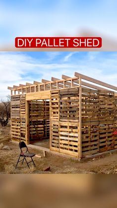 the pallet shed is made out of wood and has been built to look like it's being used for storage