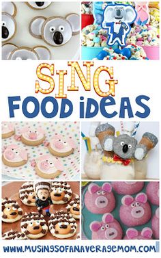 a collage of food items with the words sing food ideas on them and pictures of teddy bears