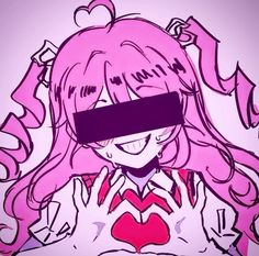 a drawing of a girl with pink hair and blindfold