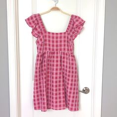 Nwt From Asos. Pink And Red Gingham Patterned Dress. Square Neckline. Elastic On The Back For Added Stretch And Comfort. Lined. No Pockets. Flutter Sleeves. Sizing Is Uk 14 = Us Large Pink Gingham Dress, New Look Dresses, Final Boss, Style Bundle, Patterned Dress, Red Gingham, Pink Gingham, Gingham Dress, Pink And Red