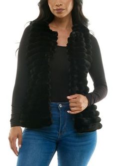 Stripe Faux Fur Vest | Nina Leonard Women's Stripe Faux Fur Vest, Black, Large Holiday Party Fashion, Faux Fur Vest Black, Leather Decor, Faux Fur Vest, Outerwear Vest, How To Make Shoes, Blazer Vest, Faux Fur Vests, Stuart Weitzman Shoes