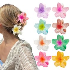 PRICES MAY VARY. 🏝️【Flower Hair Claw Clip】 The flower claw clips are made of upgraded strengthened materials that are hard to break. The versatile 3D hair claw clips are like flowers that never wither and fall, well-made, colorful, with a realistic effect. 🏝️【Egg flower hair clip】Whether your hair is in a ponytail, bun, or draped, the flower hair clip will be a go-to accessory for every outfit! Share these claw clips for thick hair with your friends! 🏝️【Hawaiian Flower Hair Clips】These hair s Hawaii Hair, Hawaiian Flower Hair, Dunner Wordend Haar, Thick Hair Styles Medium, Floral Hair Clip, Sopot, Hair Accessories Clips, Claw Hair Clips, Hawaiian Flowers