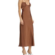 A.L.C. Sienna Strappy Satin Slip Dress Luminous Satin, Strappy Slip Dress Featuring A Flattering Bias Cut Silhouette With A Cut-Out Smocked Back -- U-Neck -- Adjustable Spaghetti Straps -- Self-Tie Halter Straps -- Concealed Side Zip -- Cut-Out Smocked Back -- Dry Clean -- Imported Of Japanese Fabric On Sizing: I Would Say This Suns A Tad Small Wore This Once After Buying It Last Summer, In Great Condition! It Is Unfortunately Too Small For Me, I'd Love Someone Else To Enjoy Wearing This! Big Big Fan Of A.L.C. Alcltd.Com Brown Satin Slip Dress, Spaghetti Strap Slip Dress With Built-in Bra, Chic Slip Dress With Built-in Bra And Strappy Back, Fitted Brown V-neck Slip Dress, V-neck Slip Dress With Adjustable Straps For Sleep, Satin Slip, U Neck, Satin Slip Dress, Japanese Fabric