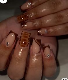 Acrylic Nails Designs Brown, Medium Square Acrylic Nails, Square Acrylic Nails Designs, Acrylic Nails Designs, Brown Acrylic Nails, Hard Nails, Colored Acrylic Nails