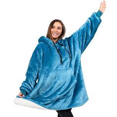 Pavilia Wearable Blanket Hoodie, Oversized Faux Shearling Lined Sweatshirt Blanket Gift for Adults WEARABLE HOODIE BLANKET - A perfect sweater and blanket all in one. Made from 460 GSM of 100% premium microfiber fleece polyester and plush warm faux shearling lining, this blanket sweatshirt is super soft, comfortable and luxurious! Functional and practical, perfect for all season outdoor and indoor activities. Large Pocket Design - Comes with a giant sweatshirt pocket to keep hands warm; and a small front chest pocket to store your mobile devices, such as phone, tablet, and remote controls. Elastic sleeve cuffs provide full mobility, warmth, and cover. ONE SIZE FITS ALL - Large and oversized, makes this hooded sweatshirt blanket roomy and easy to wear! MACHINE WASHABLE - Easy to care for. M Blue Oversized Comfy Hoodie, Comfy Oversized Blue Hoodie, Oversized Comfy Blue Hoodie, Cozy Blue Hoodie, Blue Comfy Fleece Hoodie, Comfy Blue Fleece Hoodie, Cozy Blue Sweatshirt With Fleece Lining, Blue Comfortable Sweatshirt With Fleece Lining, Blue Warm Hoodie For Winter