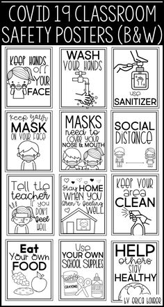 a poster with the words covidd 11 classroom safety posters b & w