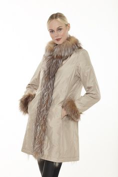 Linda Richards Reversible Genuine Fox 3/4 Chevron Coat 9499 | Golden Plane Ride, Fur Handbags, On The Plane, Fur Accessories, Leather Outerwear, Fashion Institute, Fox Fur Coat, Cashmere Wool, Barneys New York