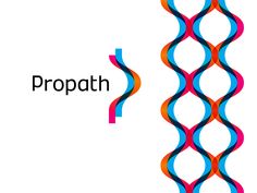 the logo for propath is shown on a white background with blue, red and orange wavy lines