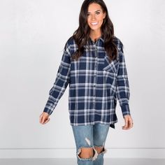 Full Button Up Top 100% Cotton Size Guide: S/M- Length Front: 28 In., Back: 31.5 In. M/L- Length Front: 29 In., Back: 31.5 In. Hand Wash Cold, Hang To Dry Cute Little Plaid Button Up Shirt That Can Be Worn Alone Or Like A Shacket Blue Flannel Shirt For Fall, Blue Buttoned Flannel Shirt For Work, Blue Flannel Shirt With Buttons For Work, Blue Button-up Flannel Shirt, Blue Button-up Flannel Shirt With Snap Buttons, Blue Button-up Flannel Shirt For Work, Everyday Blue Button-up Flannel Shirt, Blue Button-up Everyday Flannel Shirt, Button Up Top