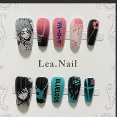 the nails are decorated with anime characters on them