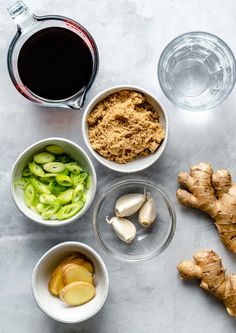 the ingredients for this recipe are displayed in bowls