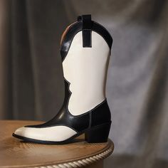 Dallas Western Leather Boots | Ultrasellershoes.com – Ultra Seller Shoes Black And White Western Boots, Leather Heeled Boots With Round Toe For Summer, White Faux Leather Mid-calf Boots For Fall, White Leather Mid-calf Boots For Spring, Western Leather Boots For Summer, White Leather Mid-calf Casual Boots, White Leather Mid-calf Boots For Fall, Casual White Leather Mid-calf Boots, White Leather Fitted Mid-calf Boots