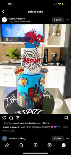 a spiderman themed birthday cake for someone's 30th birthday on instagrams