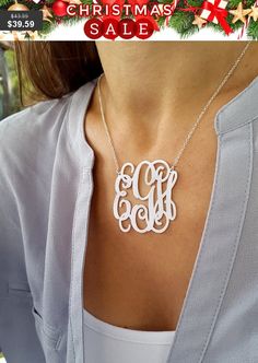 Black Friday SALE Statement necklace - Personalized Initial Monogram Necklace - 1.75" Sterling Silver, gift for her, initial jewelry Initial Monogram, Monogram Necklace, Initial Jewelry, Personalized Initials, Personalized Monogram, Necklace Personalized, Monogram Initials, Name Necklace, Meaningful Gifts