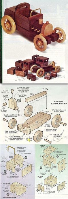 the plans for a wooden toy car are shown