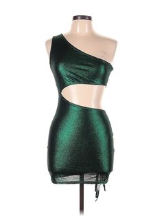 Unbranded Cocktail Dress Size: Large Green Dresses - used. 100% POLYESTER, One Shoulder, Metallic, Short, Sleeveless | Cocktail Dress: Green Metallic Dresses - Used - Size Large Cocktail Dress Green, Metallic Dresses, Green Cocktail Dress, Green Cocktail, Green Dresses, Mini One, Metallic Dress, Green Dress, One Shoulder