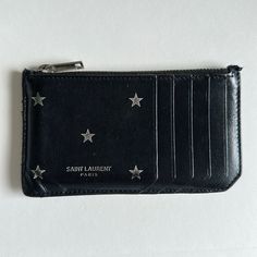 Authentic Ysl Wallet With Stars Used But Good Condition, Exterior Great Vintage Designer Silver Wallet With Card Slots, Ysl Wallet, Saint Laurent Bags, Saint Laurent Wallet, Yves Saint Laurent Bags, Yves Saint Laurent, Black Silver, Wallets, Saint Laurent