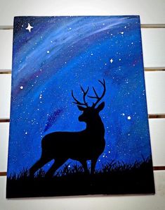 a painting of a deer with stars in the sky