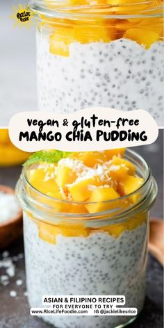 mango chia pudding in a glass jar