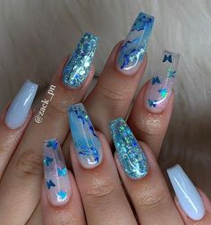 Blue Glitter Nails, Nagellack Trends, Blue Acrylic Nails, Purple Nail, Cute Acrylic Nail Designs, Her Nails, Long Acrylic Nails Coffin, Acrylic Nails Coffin Short, Summer Acrylic Nails