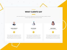 the landing page for what client's say, which features three people on each side