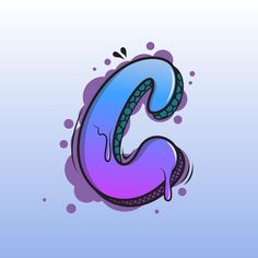 the letter c is painted purple and blue