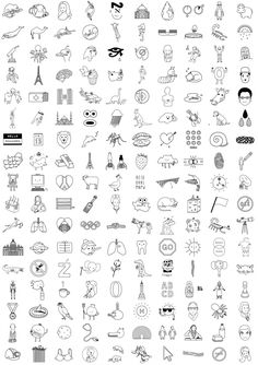 a large collection of doodles with different symbols